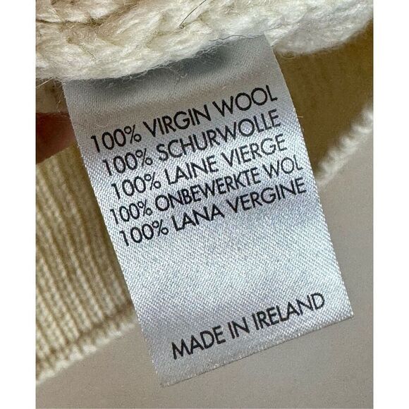 Irelands Eye Knitwear Dublin 100% Virgin Wool Cable Knit Quarter Zip Sweater L - Picture 5 of 9